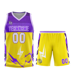 Custom Yellow Purple Basketball Jersey Uniform Suit Printed Your Logo Name Number