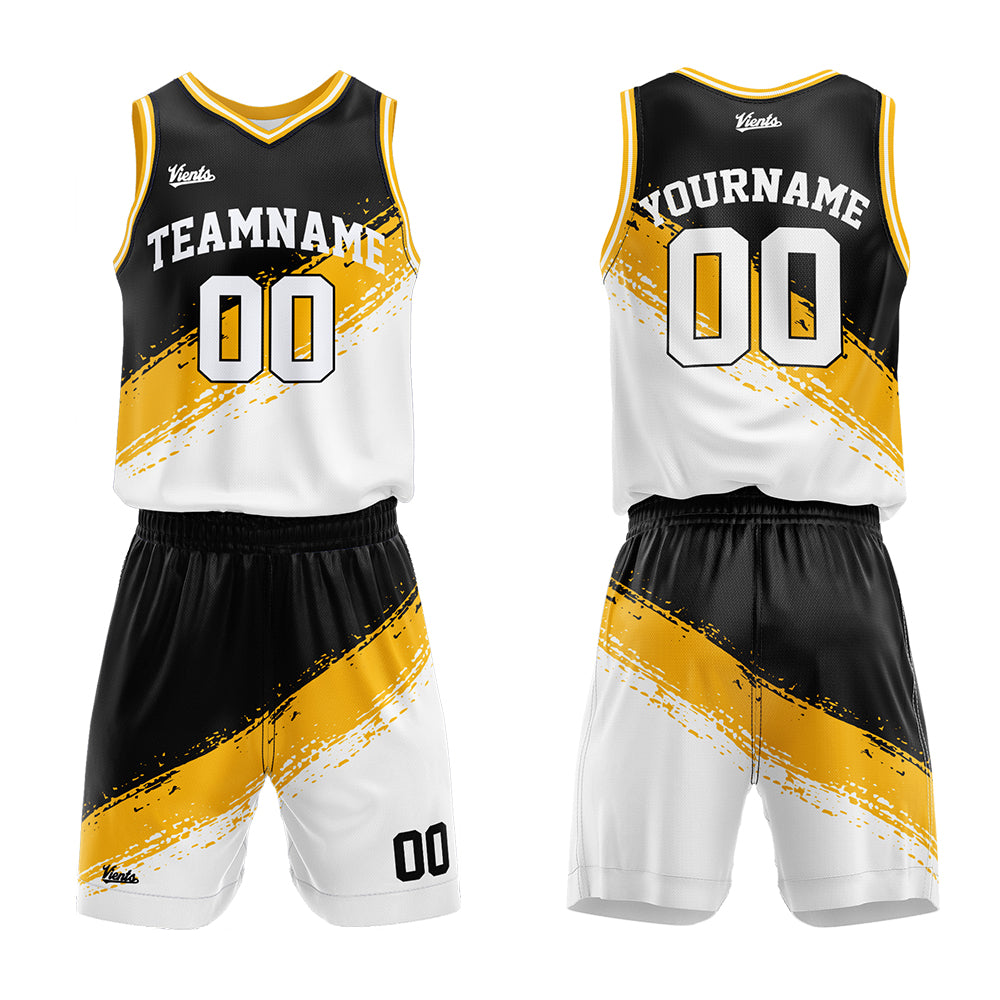 Custom Black Yellow White Basketball Jersey Uniform Suit Printed Your Logo Name Number