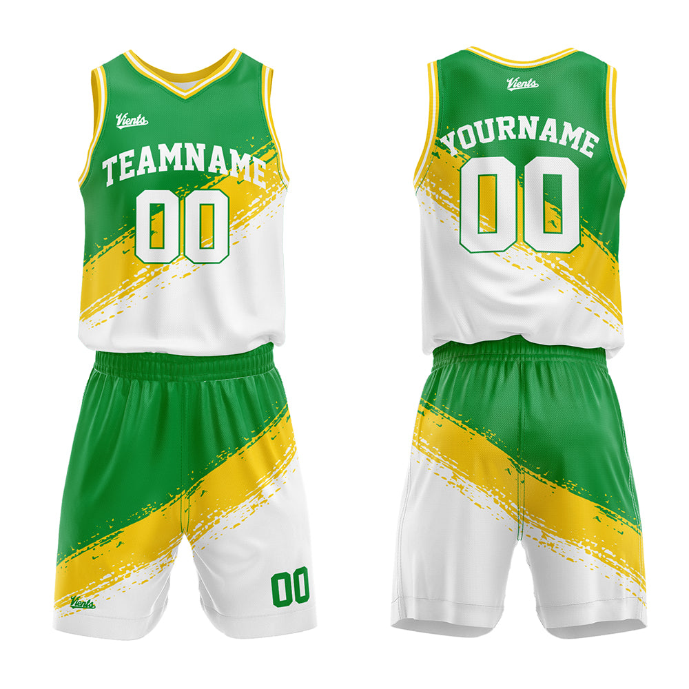 Custom Green Yellow White Basketball Jersey Uniform Suit Printed Your Logo Name Number