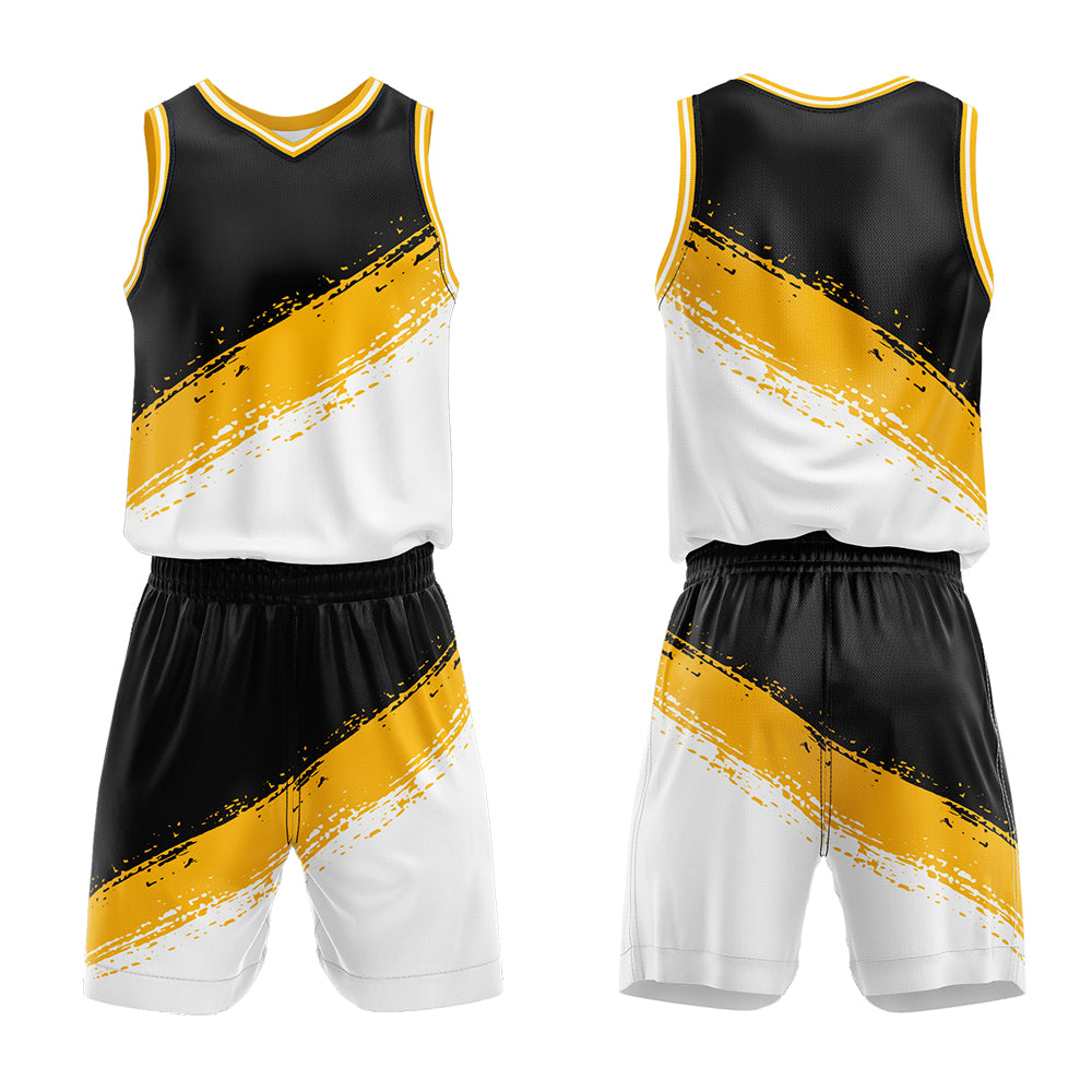 Custom Black Yellow White Basketball Jersey Uniform Suit Printed Your Logo Name Number