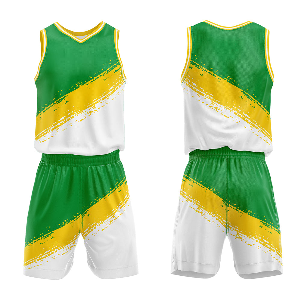 Custom Green Yellow White Basketball Jersey Uniform Suit Printed Your Logo Name Number