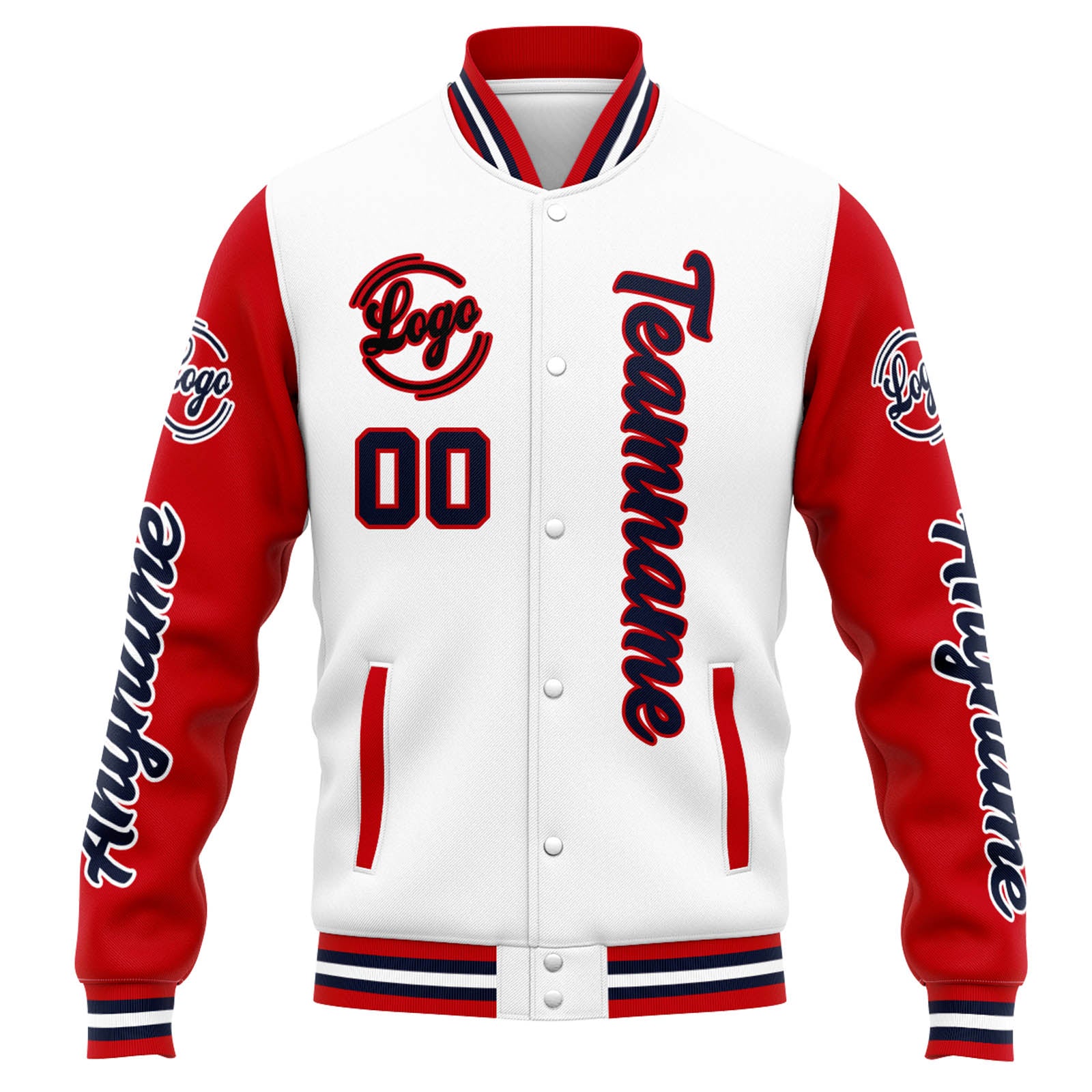 Custom Varsity Jacket Letterman jacket for Men, Women and Youth White White Red Navy