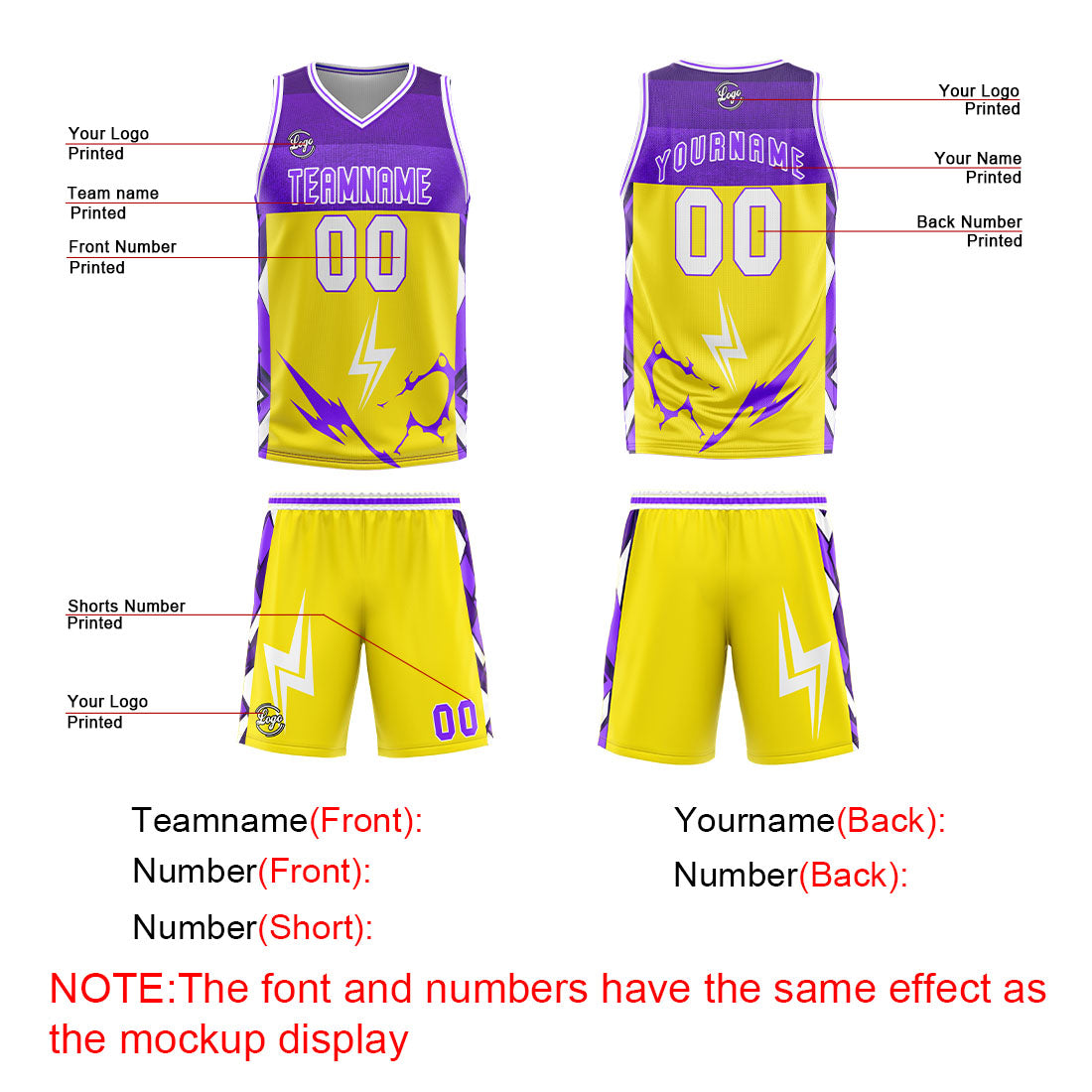 Custom Yellow Purple Basketball Jersey Uniform Suit Printed Your Logo Name Number