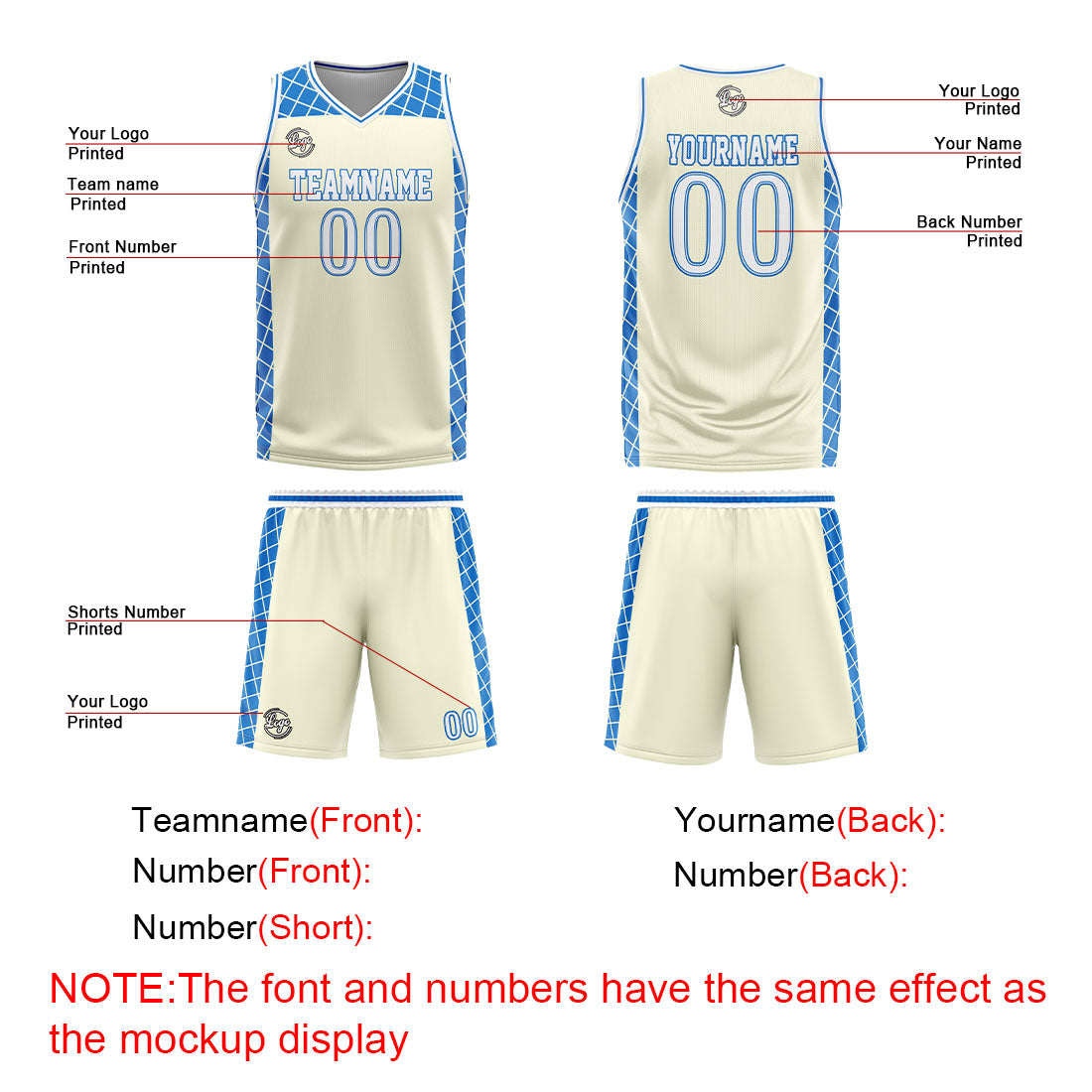Custom Cream Blue Basketball Jersey Uniform Suit Printed Your Logo Name Number