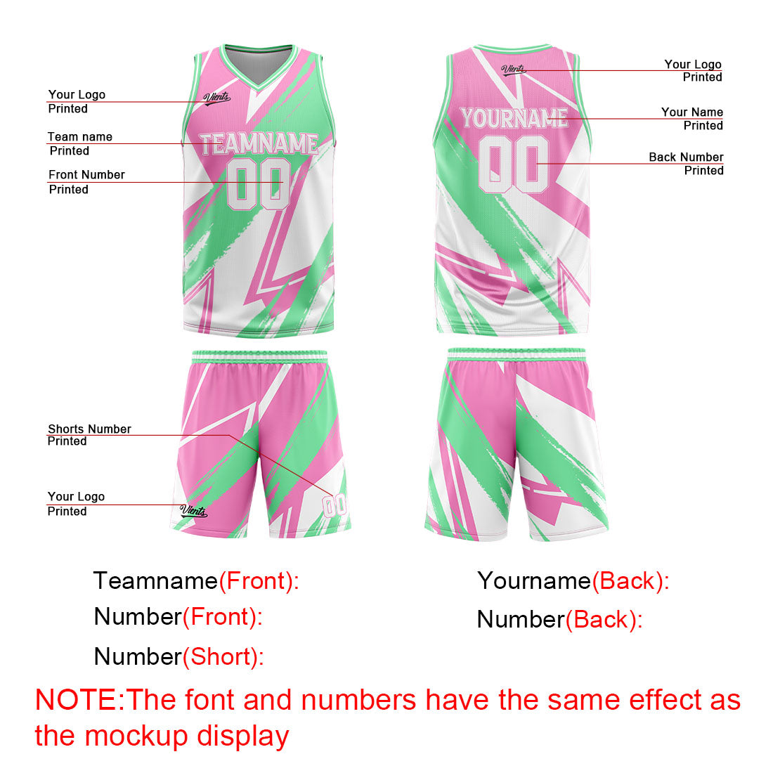 Custom Pink Green Basketball Jersey Uniform Suit Printed Your Logo Name Number