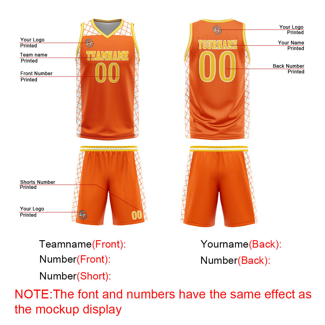 Custom Orange Yellow Basketball Jersey Uniform Suit Printed Your Logo Name Number
