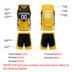Custom Black Yellow Reversible Basketball Suit for Adults and Kids Personalized Jersey