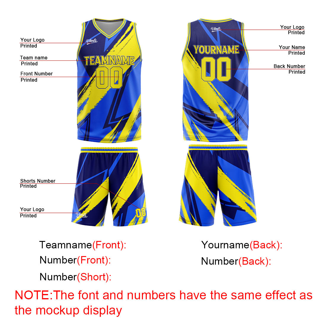 Custom Blue Yellow Basketball Jersey Uniform Suit Printed Your Logo Name Number