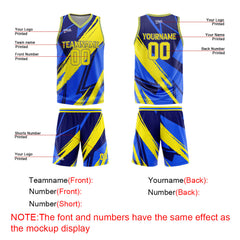 Custom Blue Yellow Basketball Jersey Uniform Suit Printed Your Logo Name Number