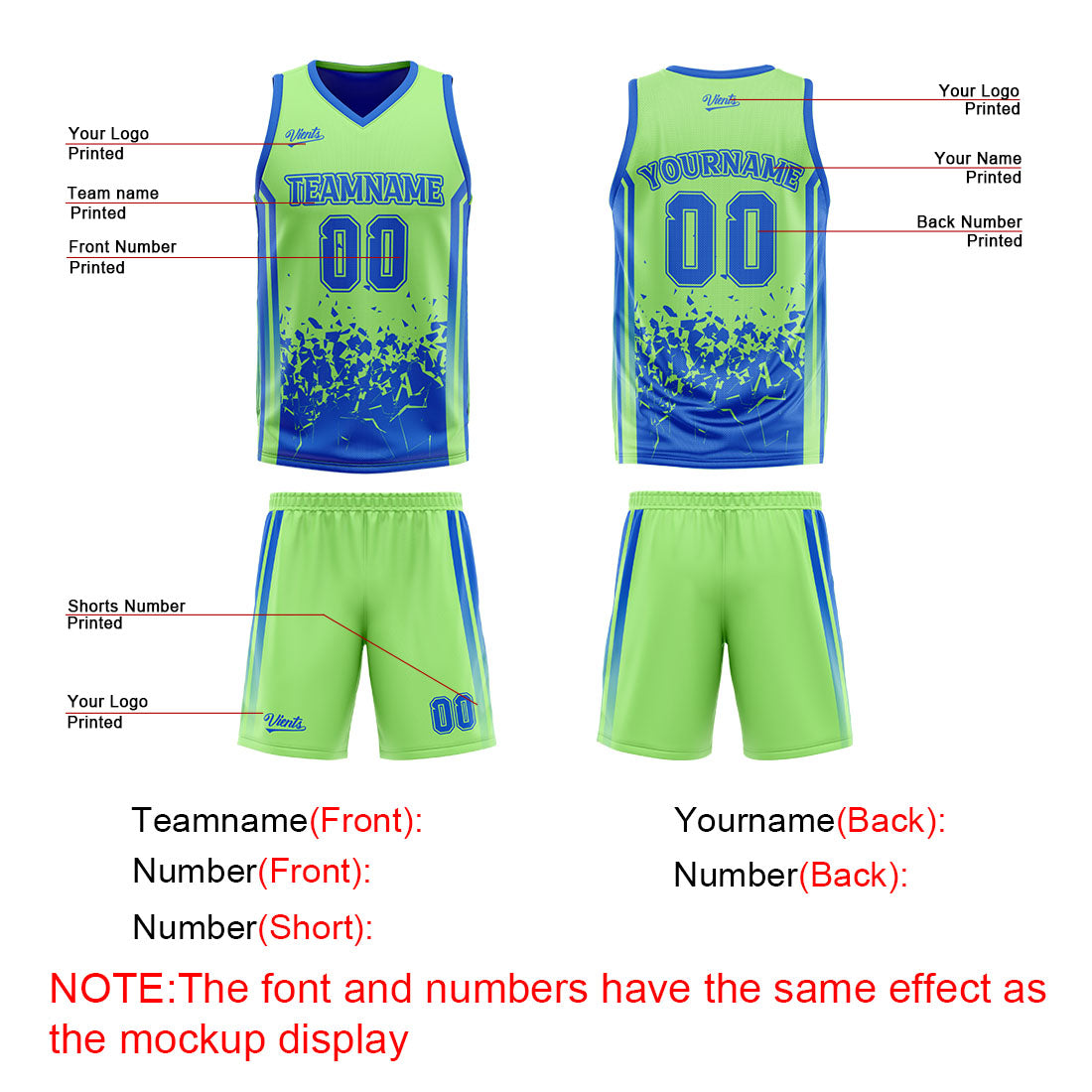 Custom Blue Green Reversible Basketball Suit for Adults and Kids Personalized Jersey
