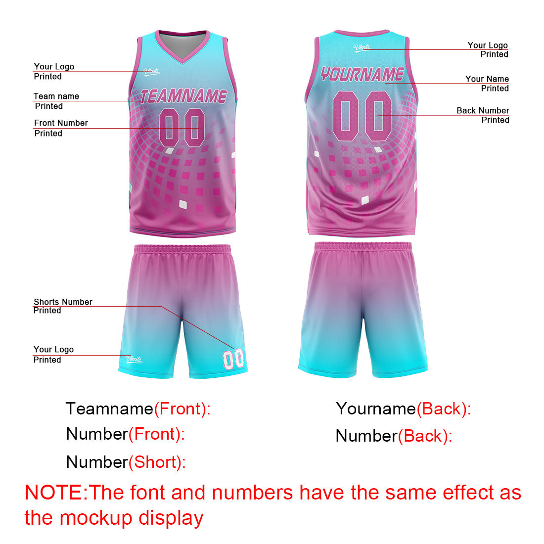 Custom Light Blue Pink Basketball Jersey Uniform Suit Printed Your Logo Name Number