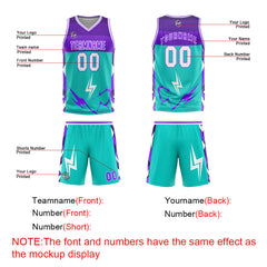Custom Cyan Purple Basketball Jersey Uniform Suit Printed Your Logo Name Number
