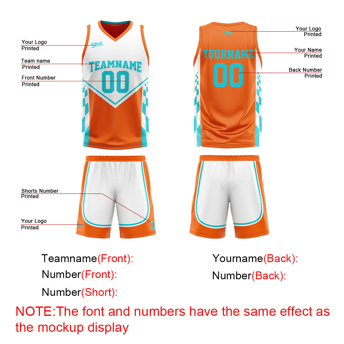 Custom Orange Cyan Reversible Basketball Suit for Adults and Kids Personalized Jersey