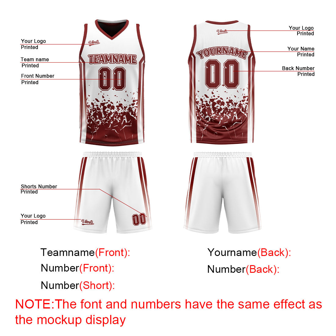 Custom Burgundy White Reversible Basketball Suit for Adults and Kids Personalized Jersey