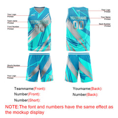 Custom Cyan Grey Basketball Jersey Uniform Suit Printed Your Logo Name Number