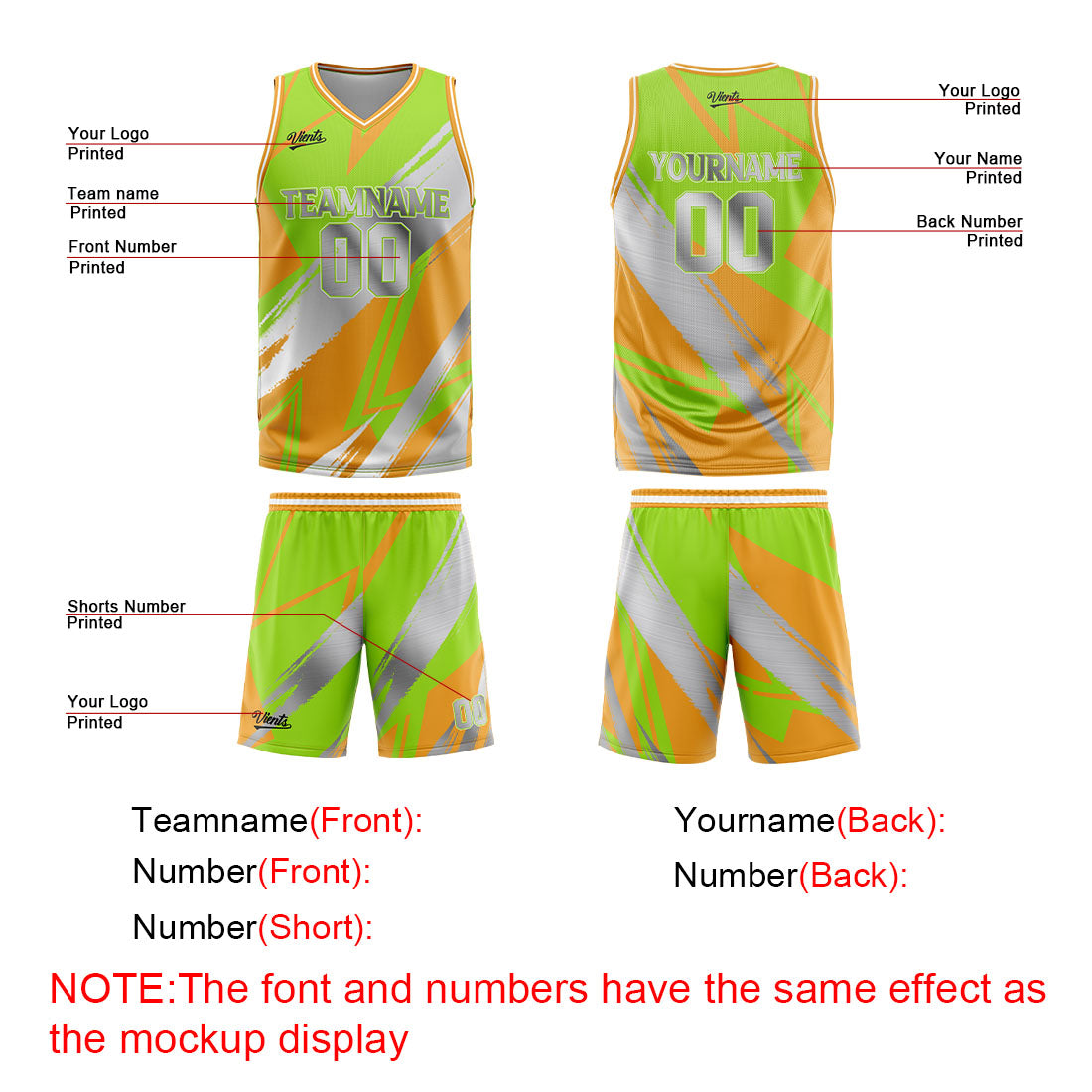 Custom Green Orange Grey Basketball Jersey Uniform Suit Printed Your Logo Name Number