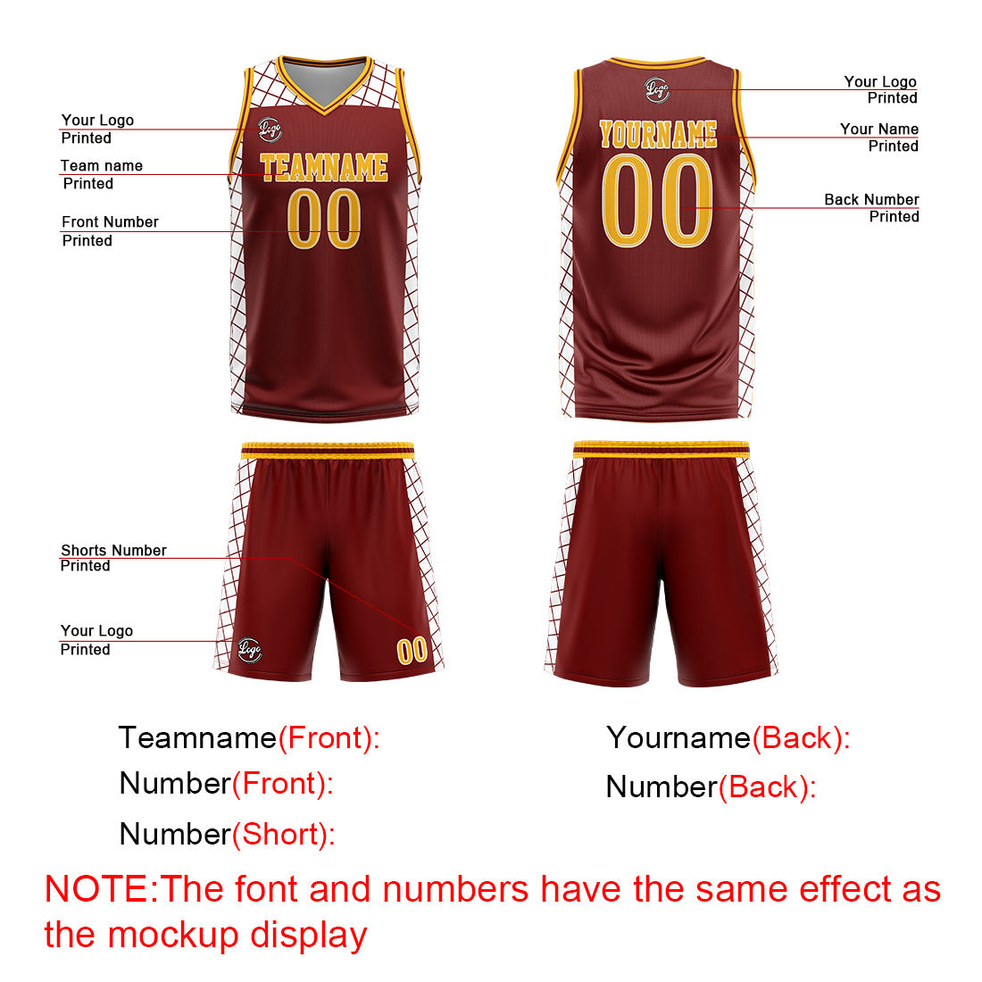Custom Burgundy Yellow Basketball Jersey Uniform Suit Printed Your Logo Name Number
