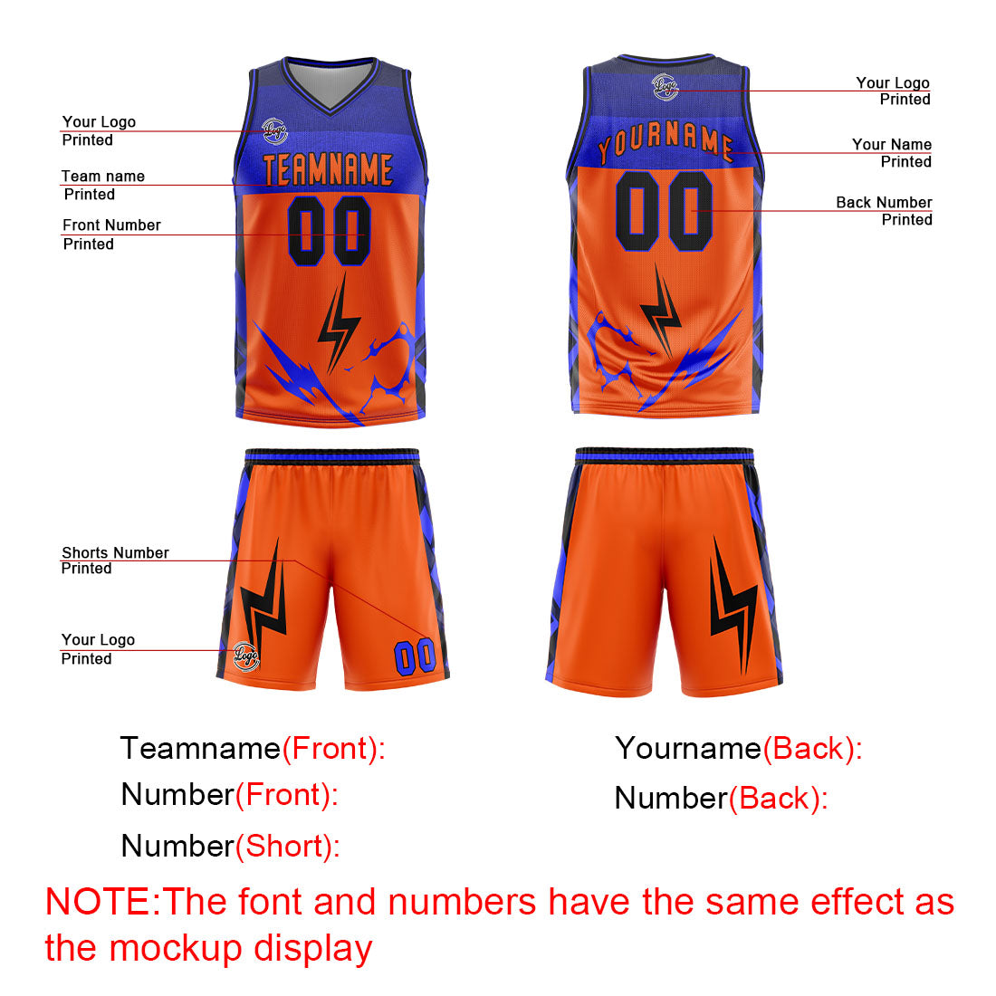 Custom Orange Blue Basketball Jersey Uniform Suit Printed Your Logo Name Number