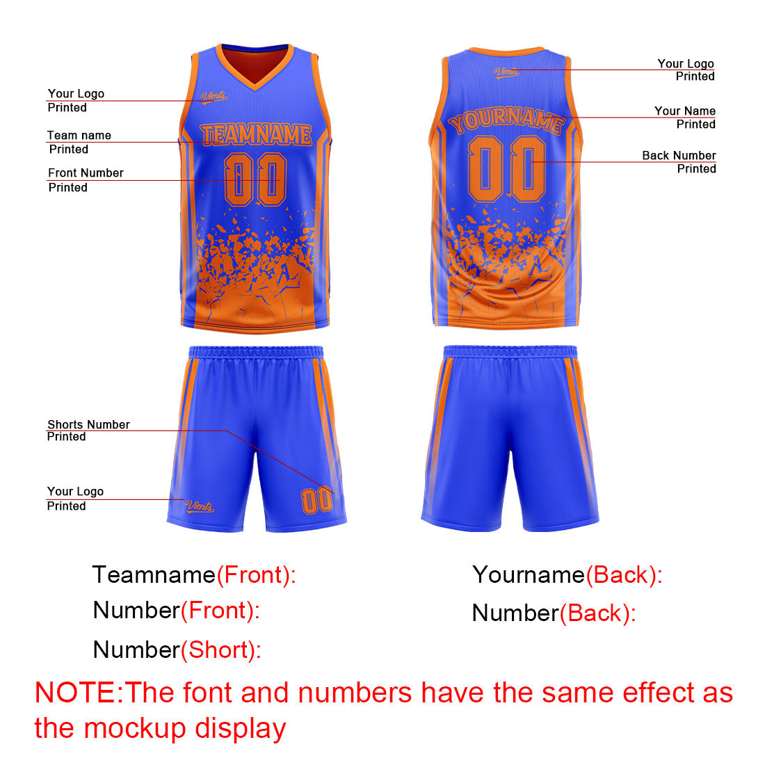 Custom Blue Orange Reversible Basketball Suit for Adults and Kids Personalized Jersey