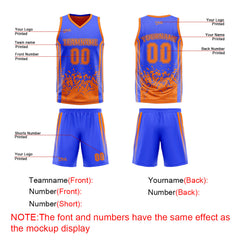 Custom Blue Orange Reversible Basketball Suit for Adults and Kids Personalized Jersey