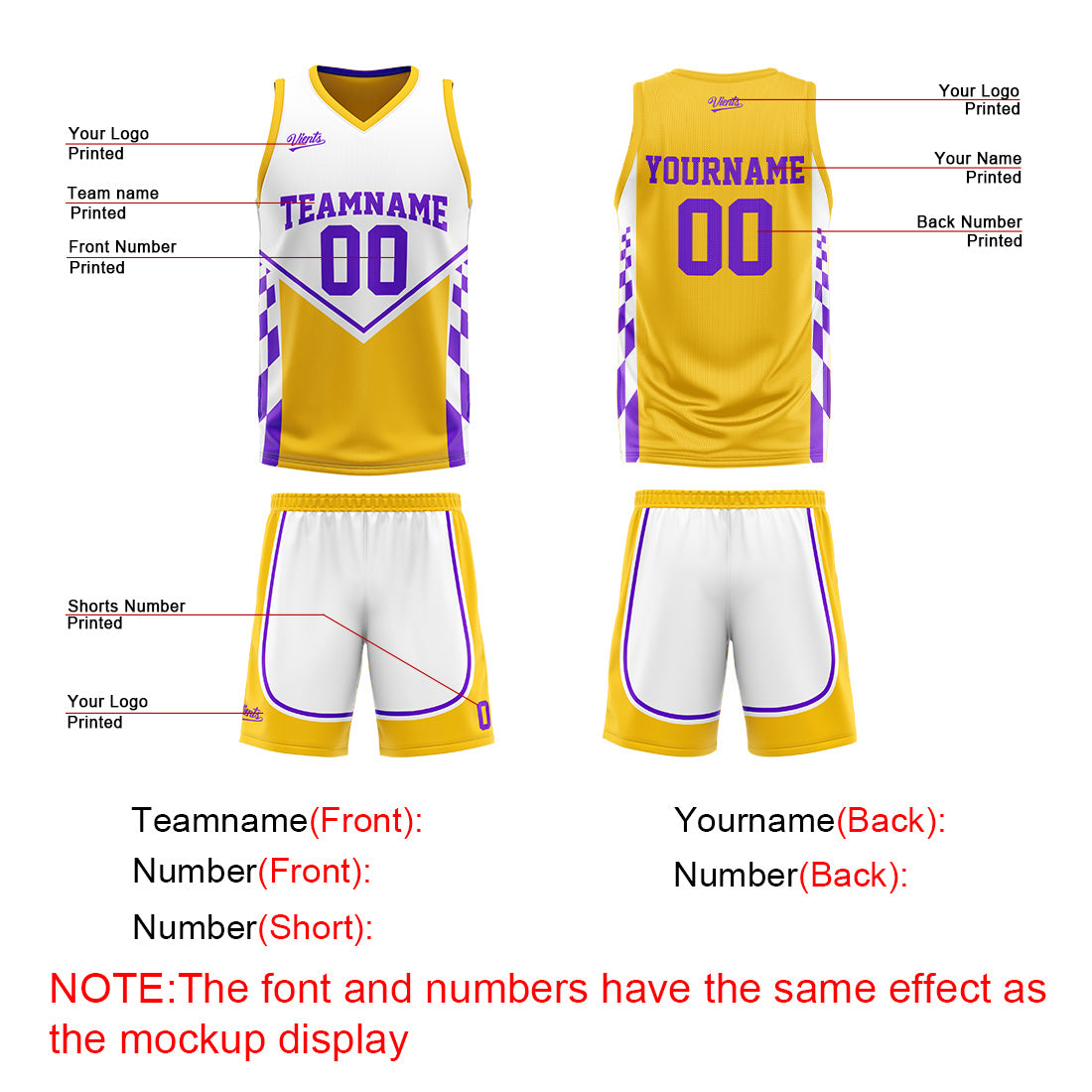 Custom Yellow Purple Reversible Basketball Suit for Adults and Kids Personalized Jersey