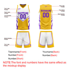 Custom Yellow Purple Reversible Basketball Suit for Adults and Kids Personalized Jersey