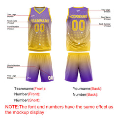 Custom Purple Yellow Basketball Jersey Uniform Suit Printed Your Logo Name Number