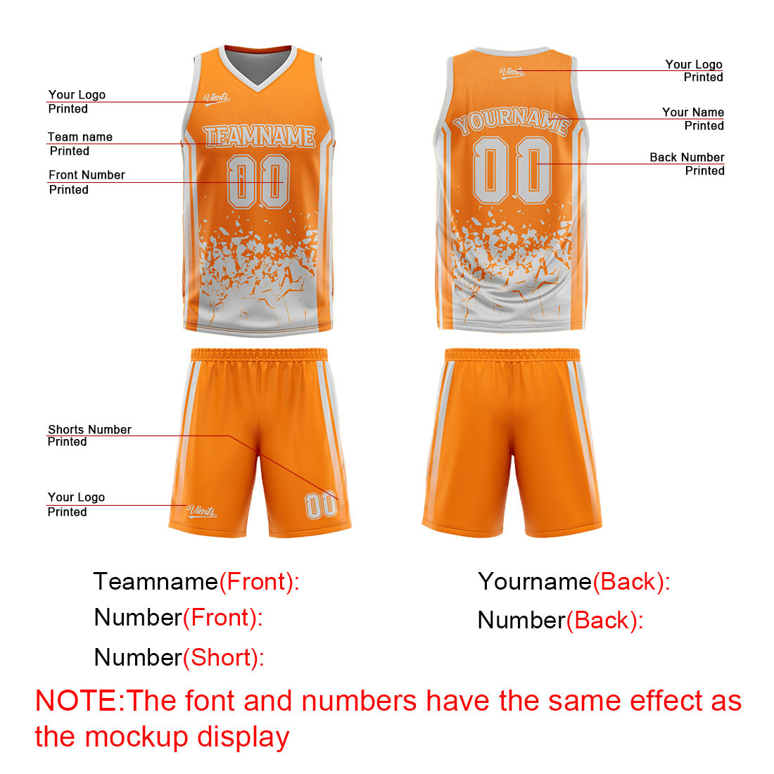 Custom Orange Grey Reversible Basketball Suit for Adults and Kids Personalized Jersey