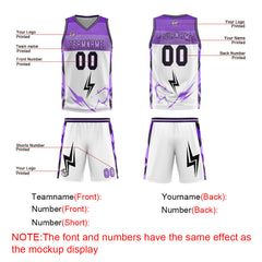 Custom White Purple Basketball Jersey Uniform Suit Printed Your Logo Name Number