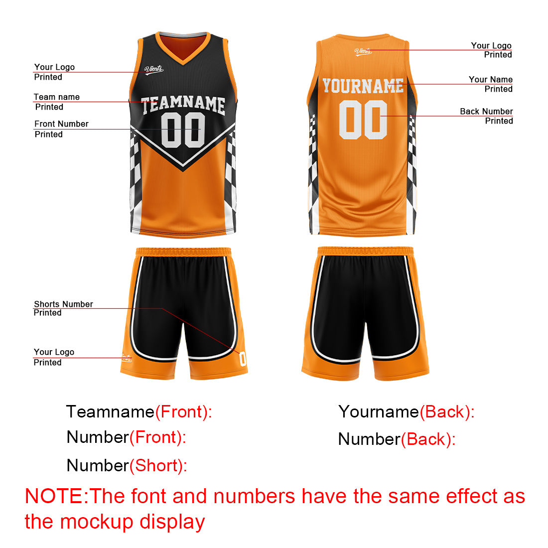 Custom Black Orange Reversible Basketball Suit for Adults and Kids Personalized Jersey