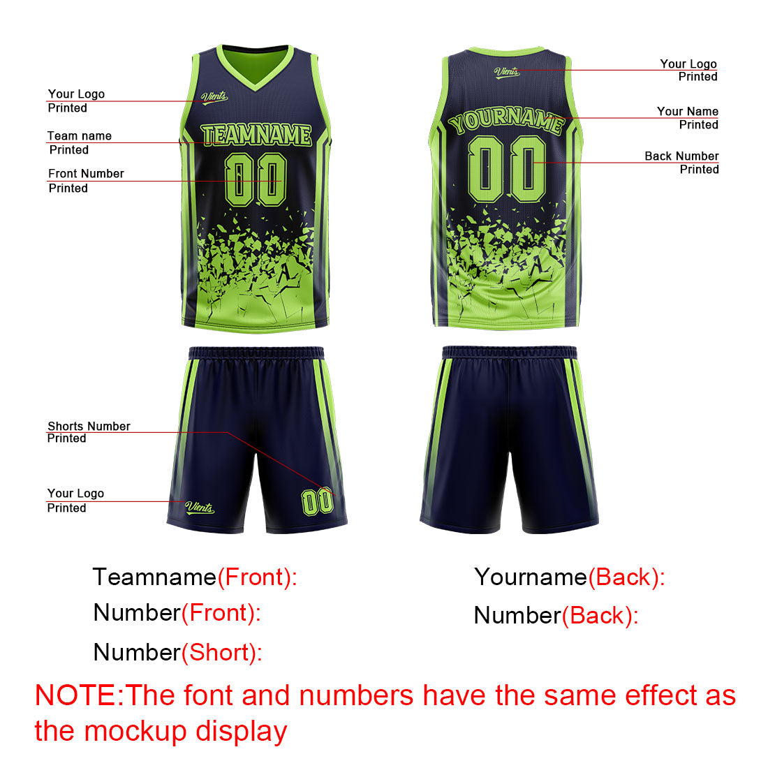Custom Navy Green Reversible Basketball Suit for Adults and Kids Personalized Jersey