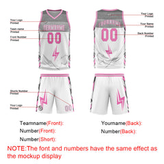 Custom White Grey Pink Basketball Jersey Uniform Suit Printed Your Logo Name Number