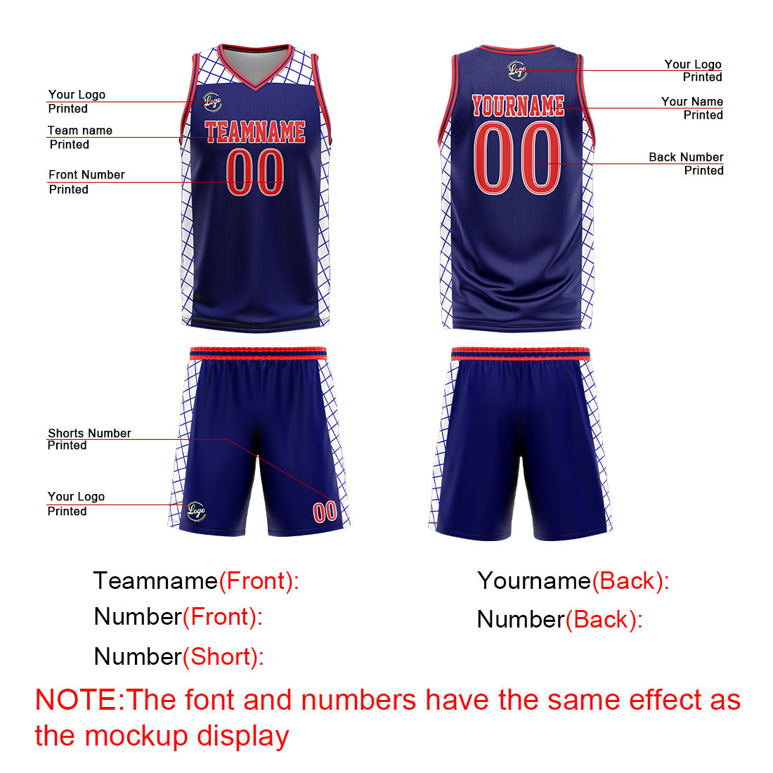 Custom Navy Red Basketball Jersey Uniform Suit Printed Your Logo Name Number