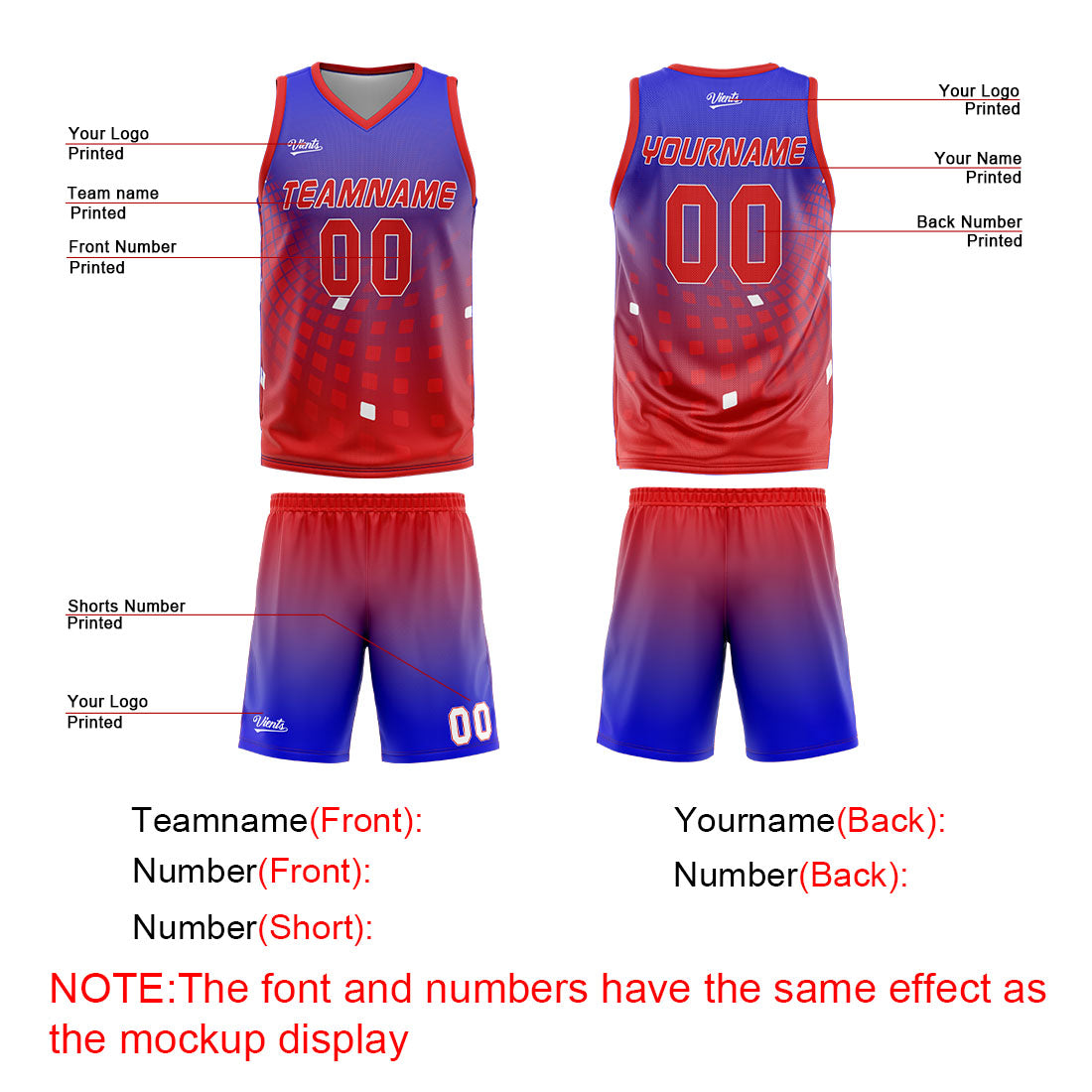Custom Blue Red Basketball Jersey Uniform Suit Printed Your Logo Name Number