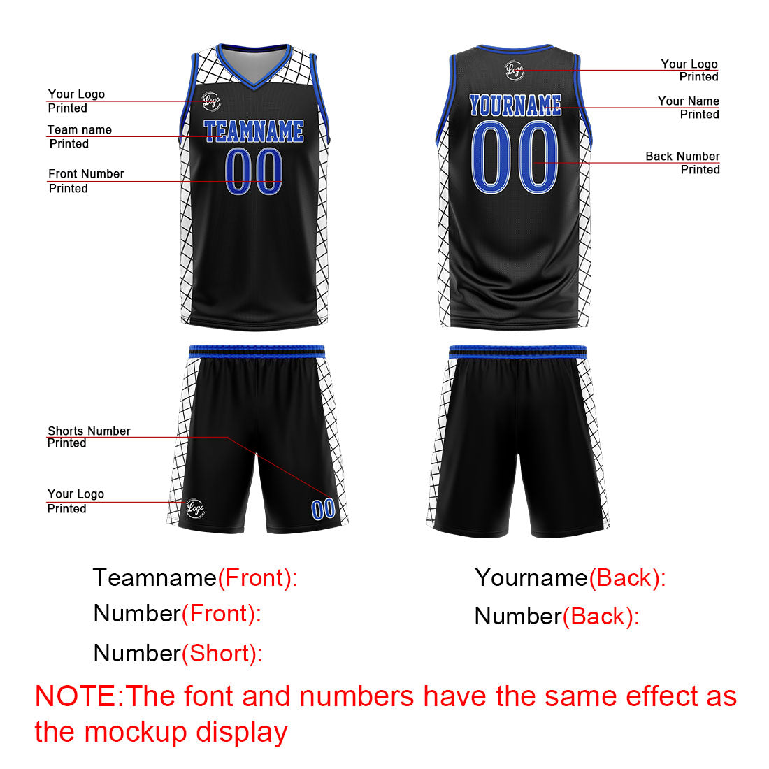 Custom Black Blue Basketball Jersey Uniform Suit Printed Your Logo Name Number