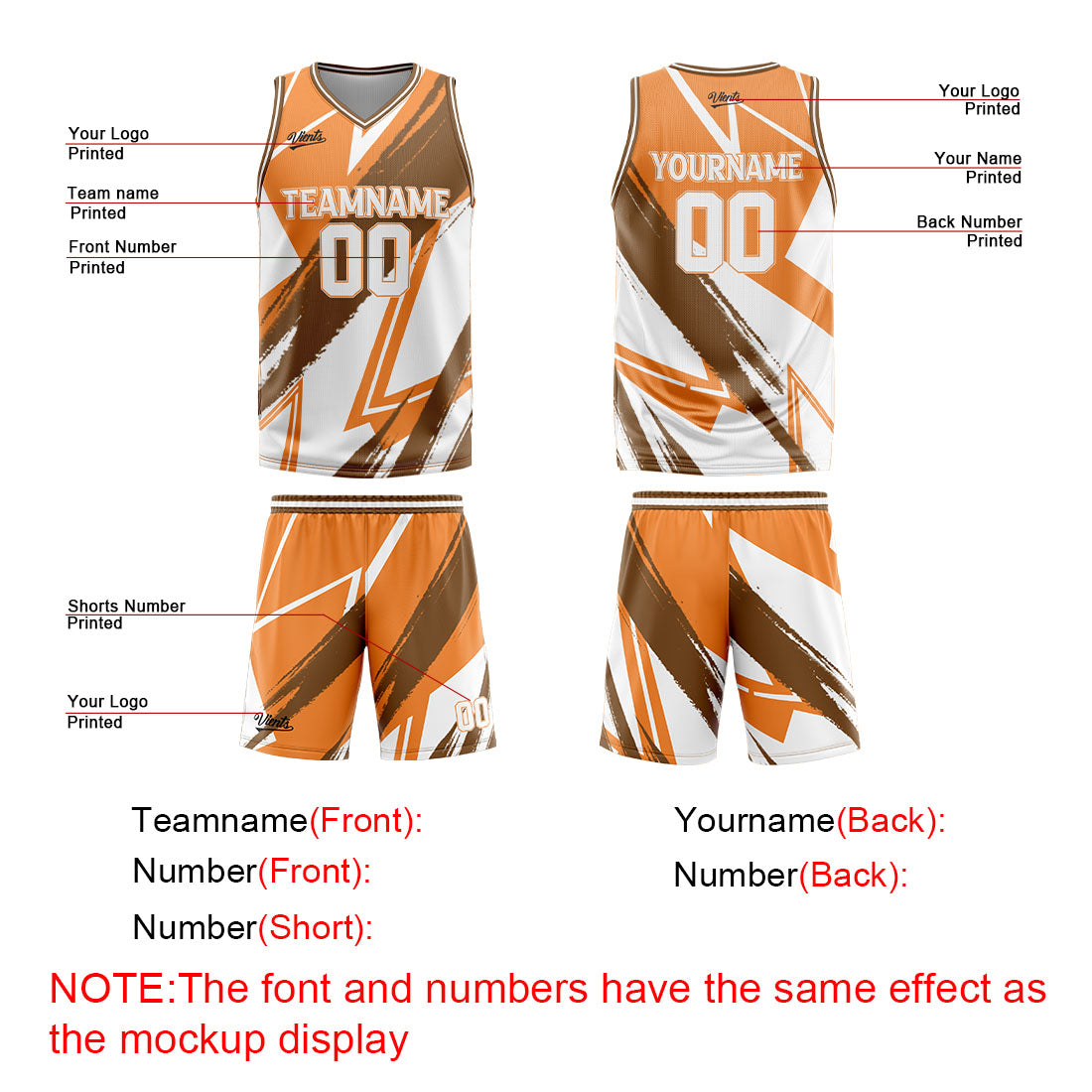 Custom Orange Brown Basketball Jersey Uniform Suit Printed Your Logo Name Number