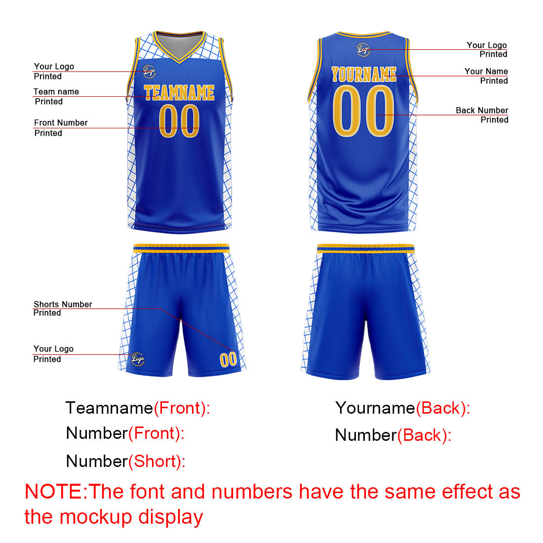 Custom Blue Yellow Basketball Jersey Uniform Suit Printed Your Logo Name Number
