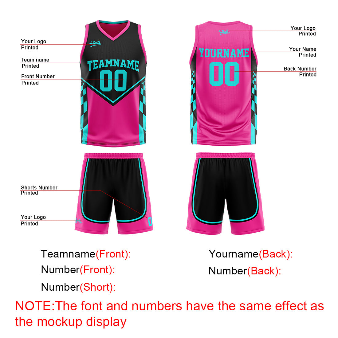 Custom Black Pink Light Blue Reversible Basketball Suit for Adults and Kids Personalized Jersey
