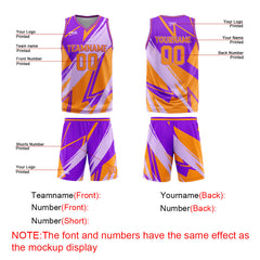 Custom Purple Orange Basketball Jersey Uniform Suit Printed Your Logo Name Number