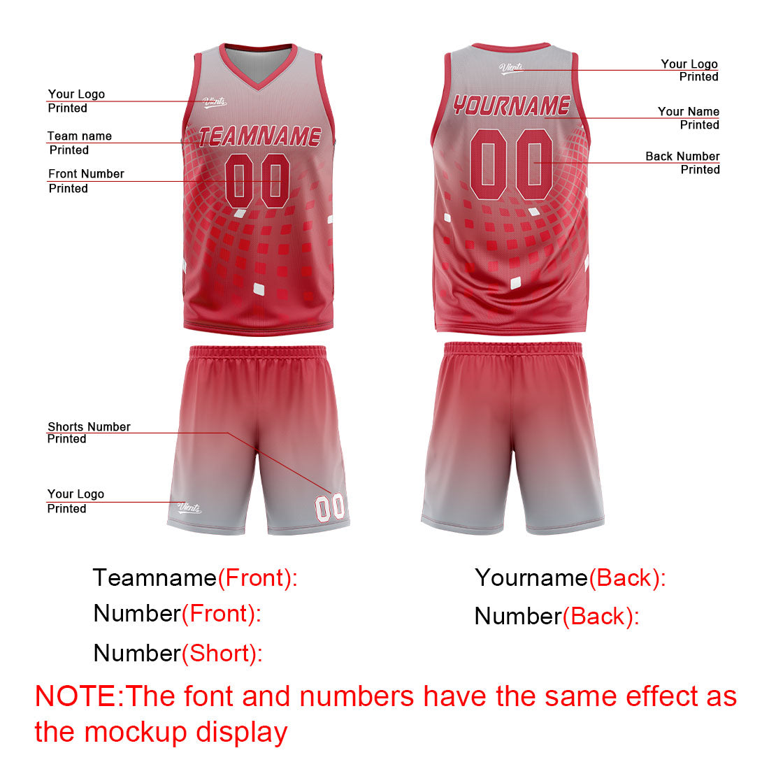 Custom Grey Red Basketball Jersey Uniform Suit Printed Your Logo Name Number