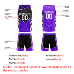 Custom Black Purple Reversible Basketball Suit for Adults and Kids Personalized Jersey
