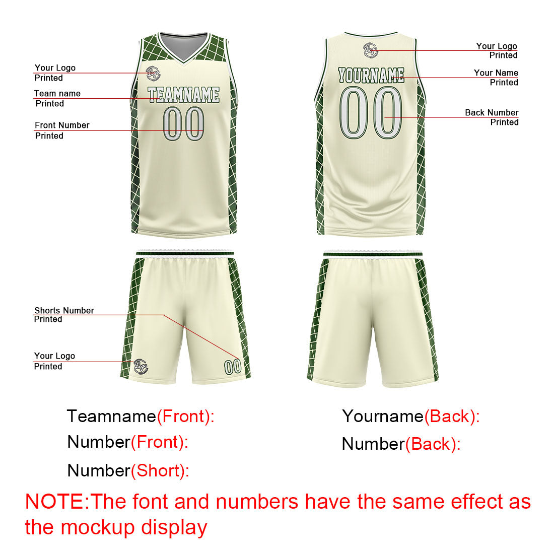 Custom Cream Green Basketball Jersey Uniform Suit Printed Your Logo Name Number