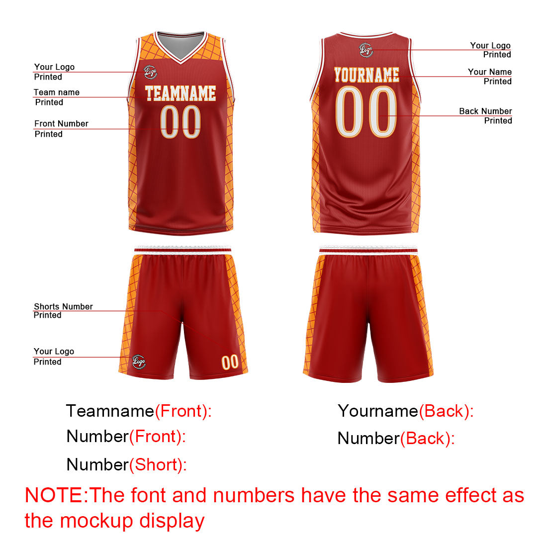 Custom Red Orange Basketball Jersey Uniform Suit Printed Your Logo Name Number