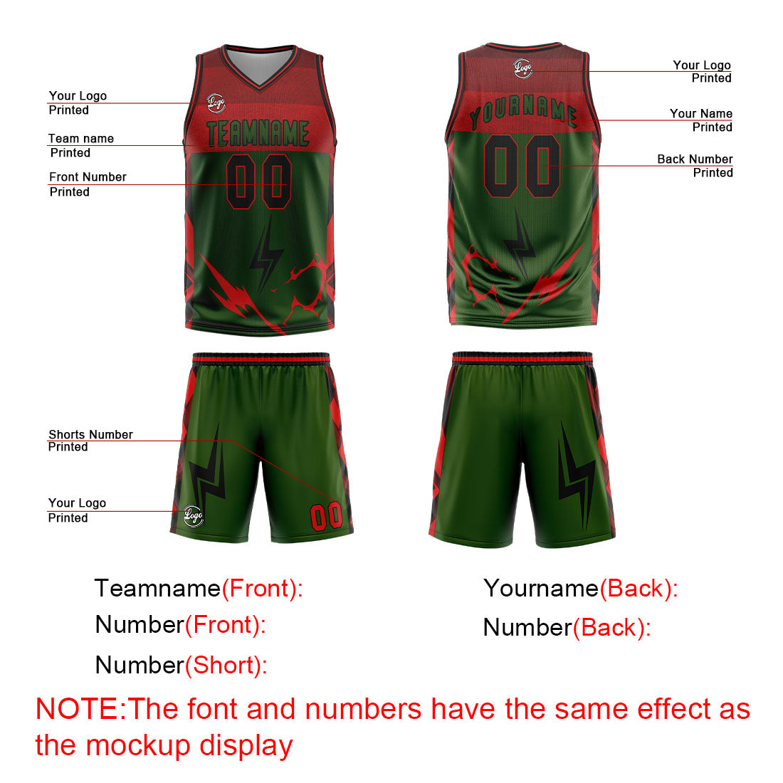Custom Green Red Basketball Jersey Uniform Suit Printed Your Logo Name Number