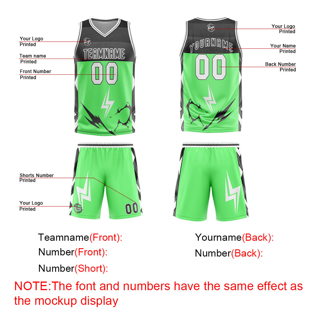 Custom Green Grey Basketball Jersey Uniform Suit Printed Your Logo Name Number