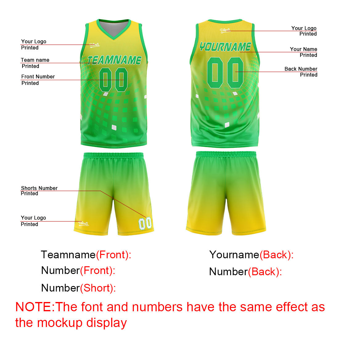 Custom Yellow Green Basketball Jersey Uniform Suit Printed Your Logo Name Number