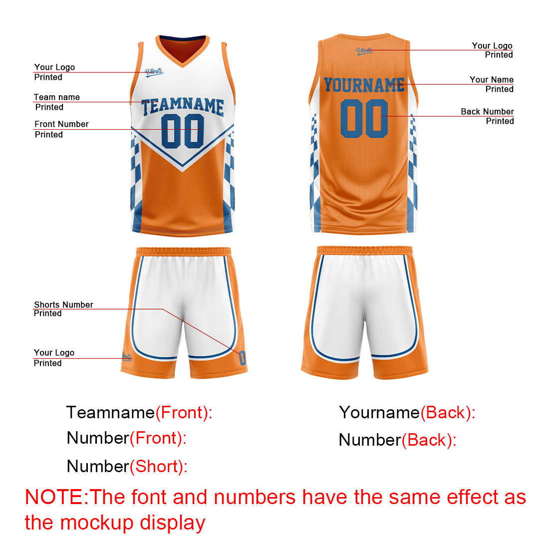 Custom Orange Blue Reversible Basketball Suit for Adults and Kids Personalized Jersey