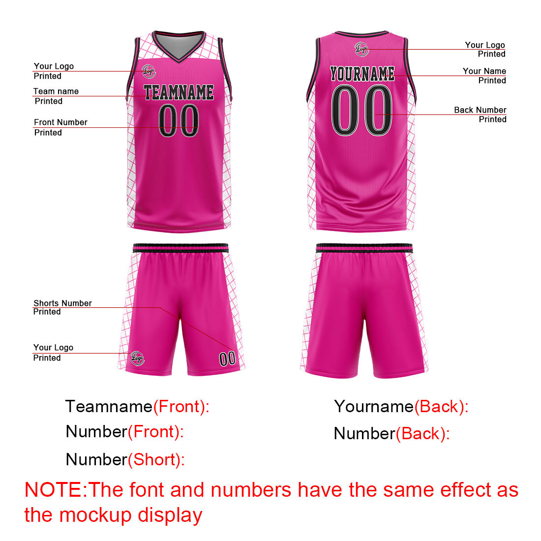 Custom Pink Black Basketball Jersey Uniform Suit Printed Your Logo Name Number