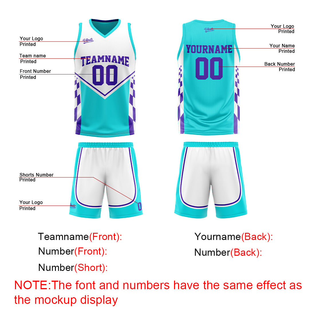 Custom Light Blue Purple Reversible Basketball Suit for Adults and Kids Personalized Jersey