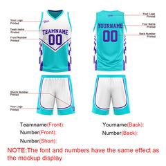 Custom Light Blue Purple Reversible Basketball Suit for Adults and Kids Personalized Jersey